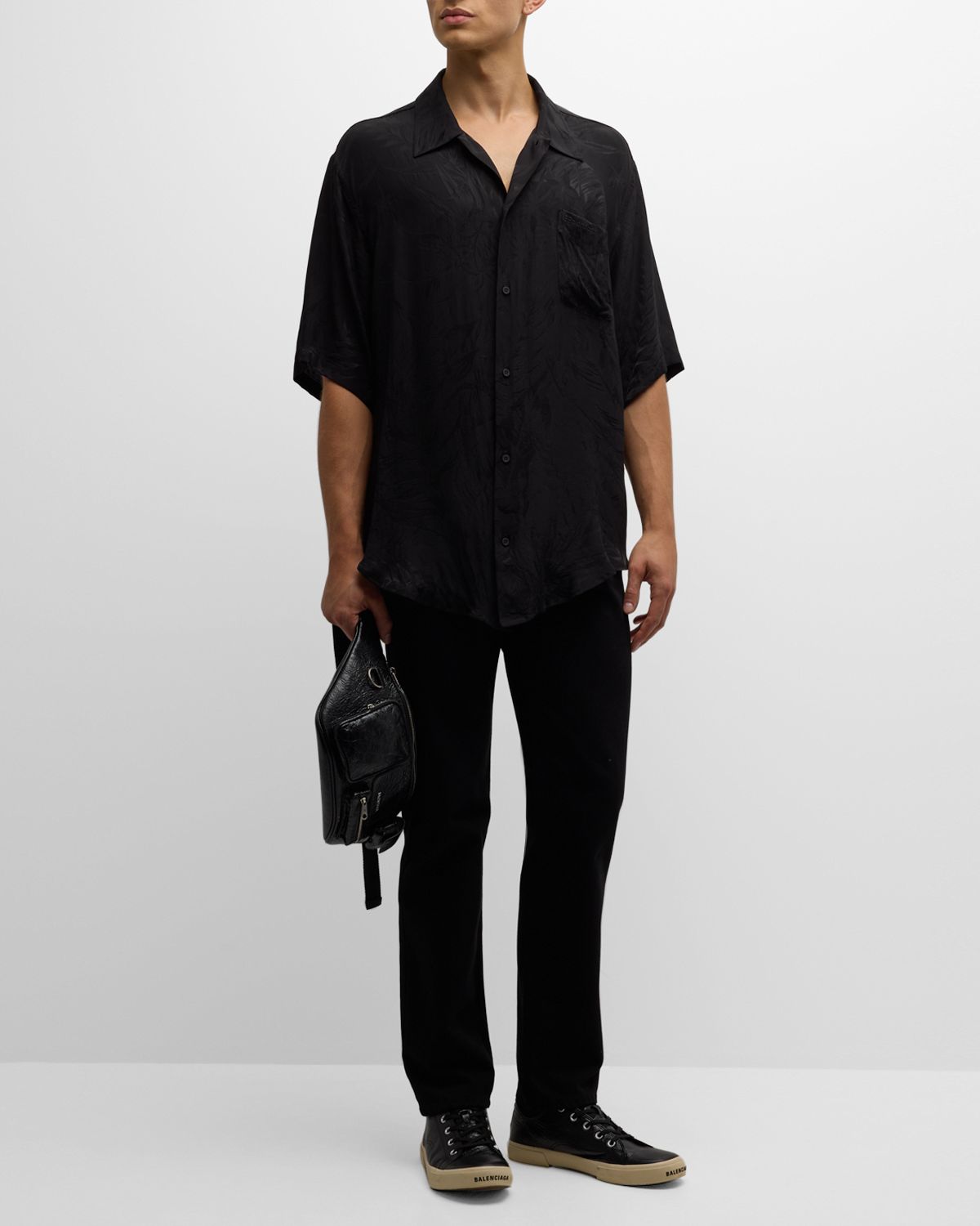 Balenciaga Men 's Tropical Flowers Silk Camp Shirt