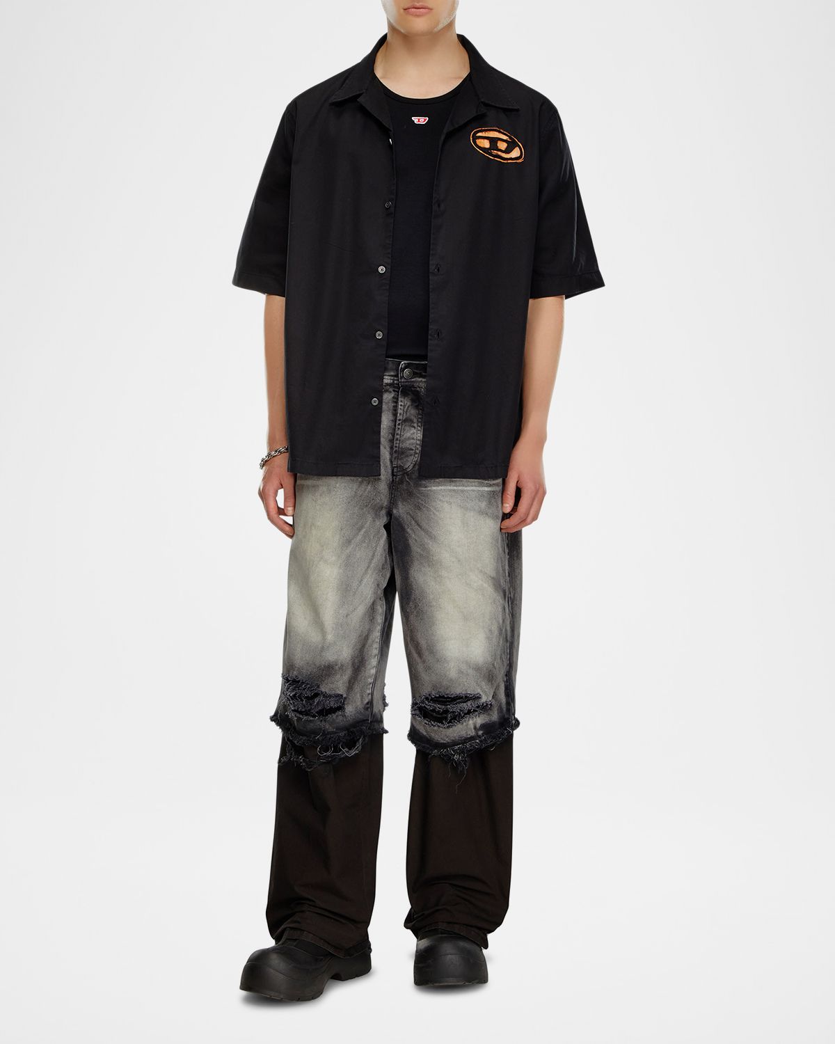 Diesel Men 's S-Stan Bleach D-Logo Camp Shirt