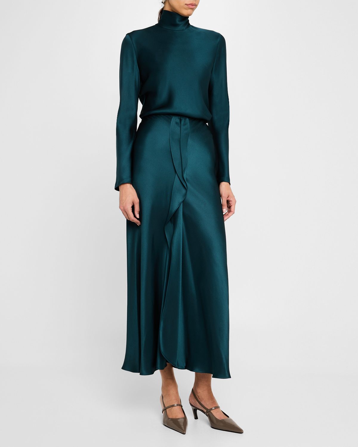 Giorgio Armani Silk Center-Pleat Midi Skirt