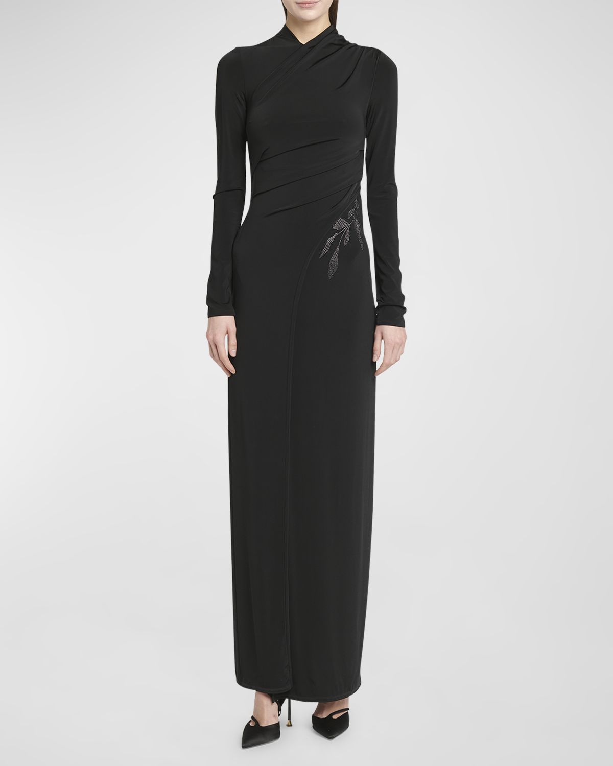Giorgio Armani Jersey Column Gown with Beaded Floral Hip Detail