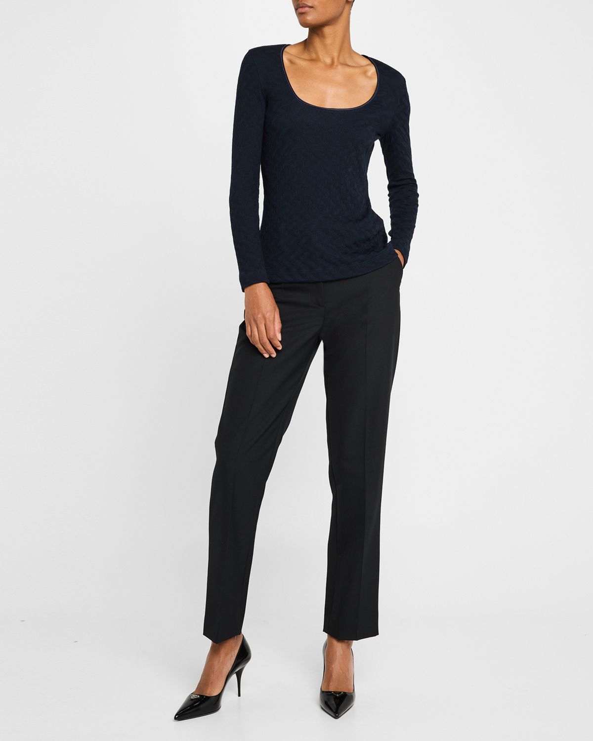 Giorgio Armani Textured Jersey Long-Sleeve Tee