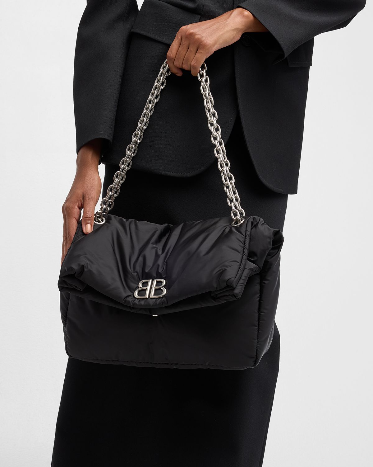 Balenciaga Monaco Medium Recycled Nylon Shoulder Bag