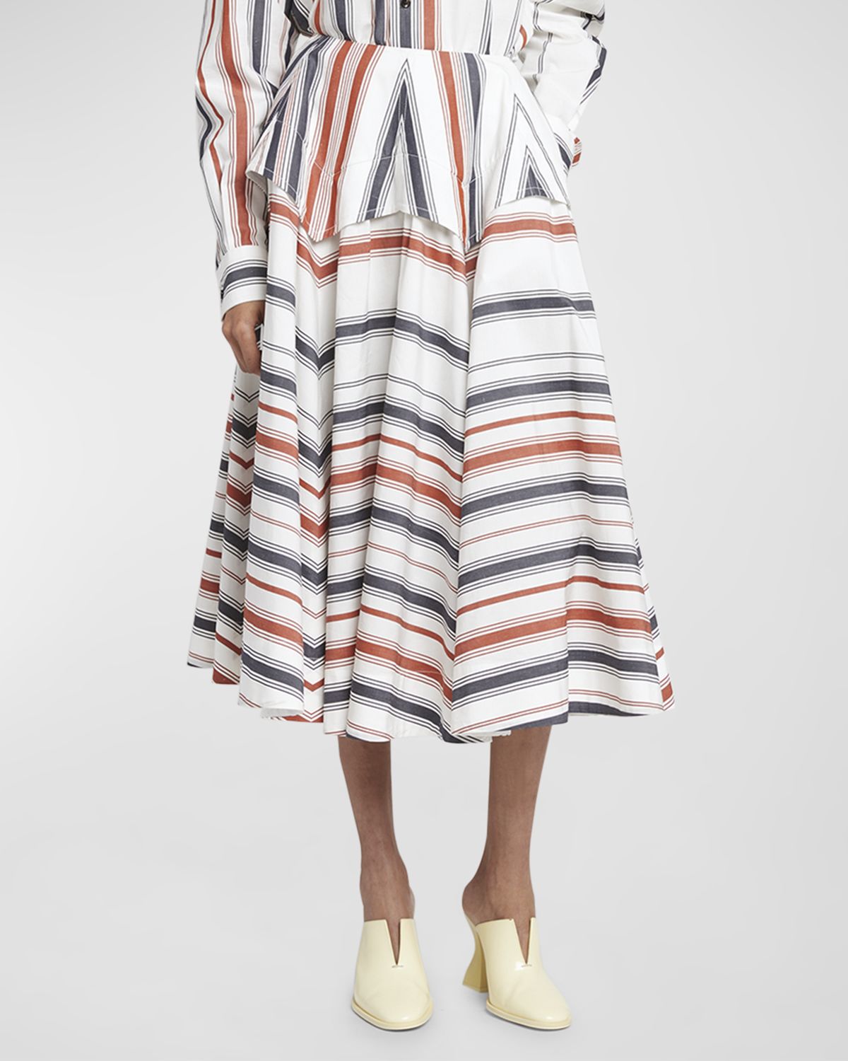Bottega Veneta Degrade Striped Cotton Tiered Midi Skirt