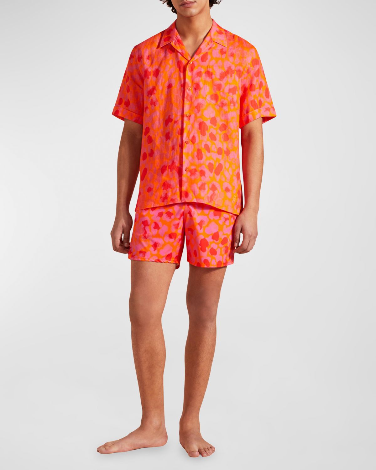 Vilebrequin Men 's New Leopard Linen Camp Shirt