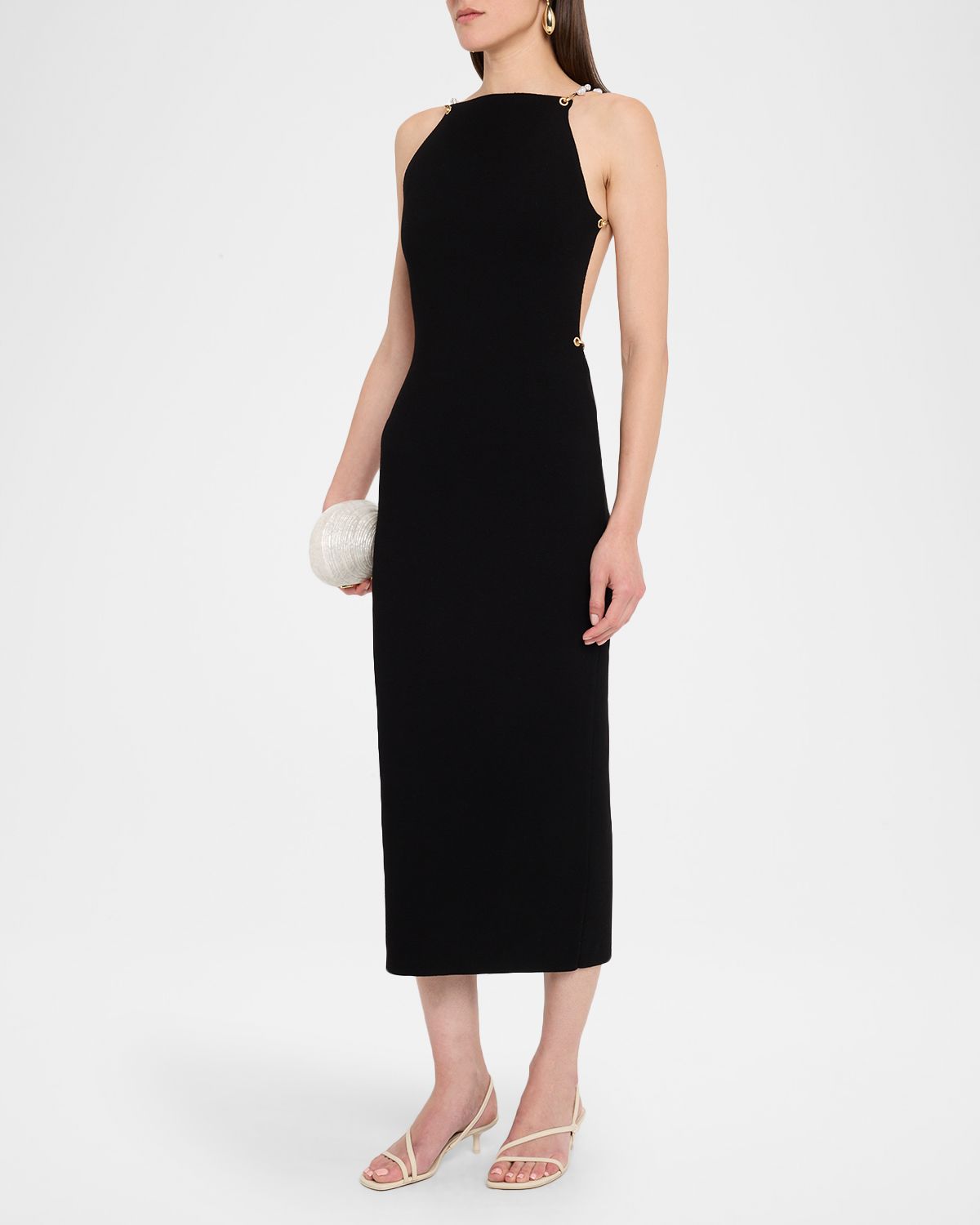 Cult Gaia Cassi Faux Pearl-Embellished Backless Knit Midi Dress