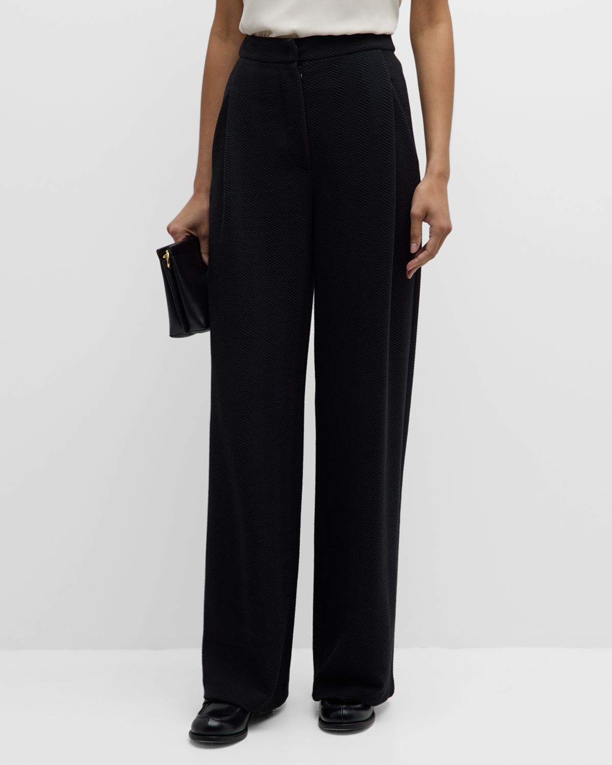 Emporio Armani High-Rise Pleated Chevron Jersey Trousers