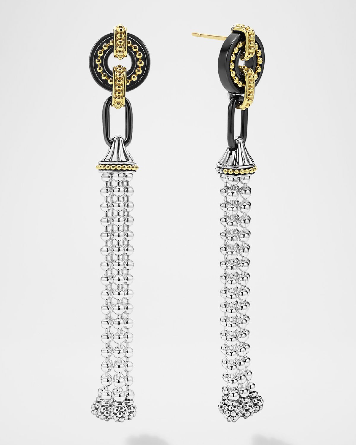 LAGOS Black Caviar Beaded Drop Tassel Earrings