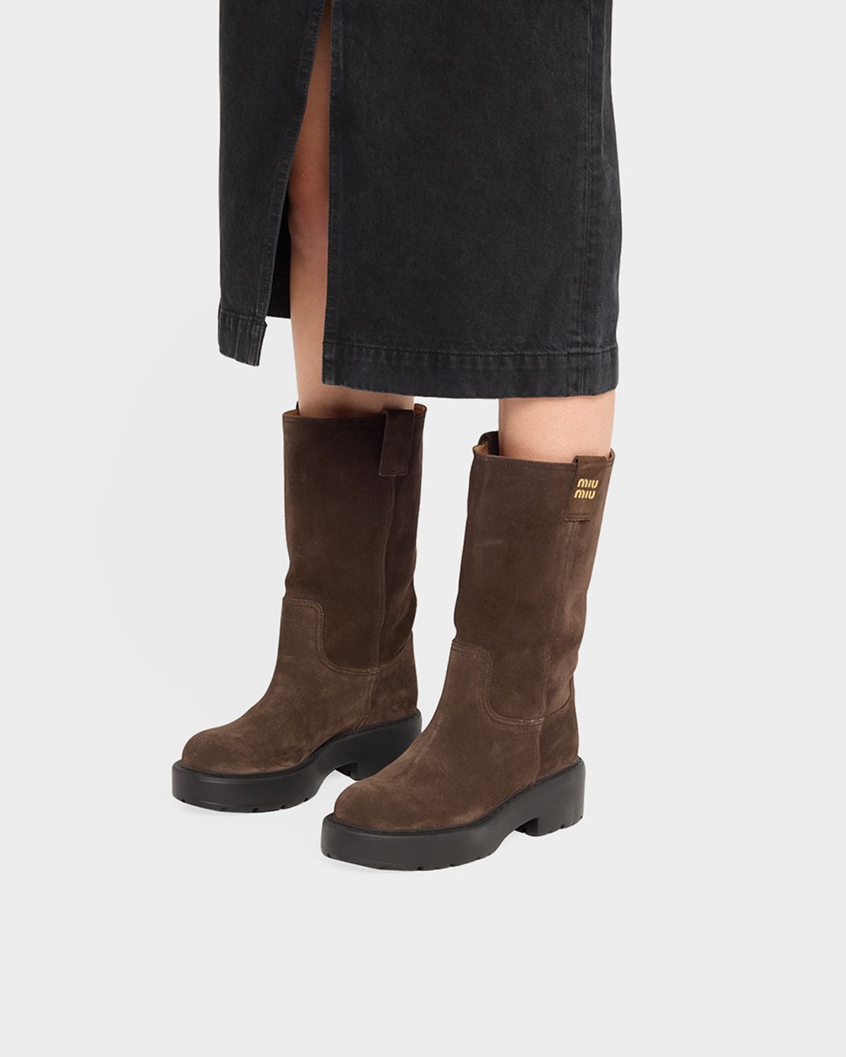 Miu Miu Suede Tall Moto Boots
