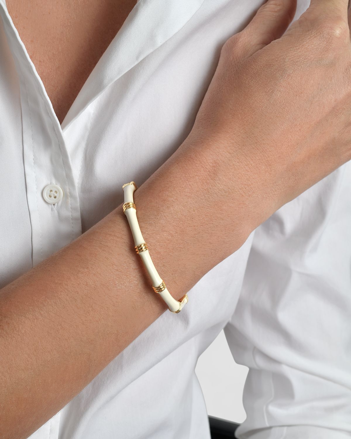 Anabel Aram Jewelry Bamboo Enameled Hinged Bangle