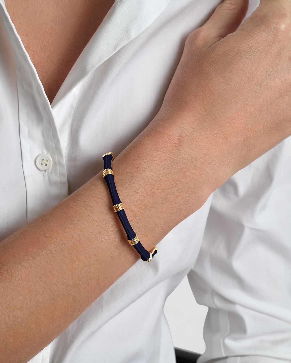 Anabel Aram Jewelry Bamboo Enameled Hinged Bangle