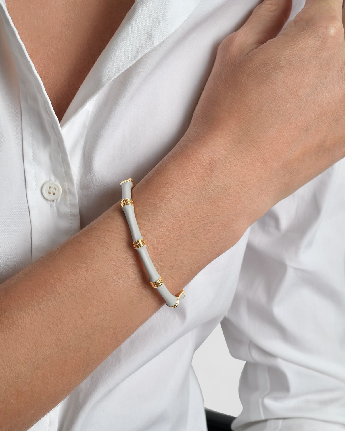 Anabel Aram Jewelry Bamboo Enameled Hinged Bangle