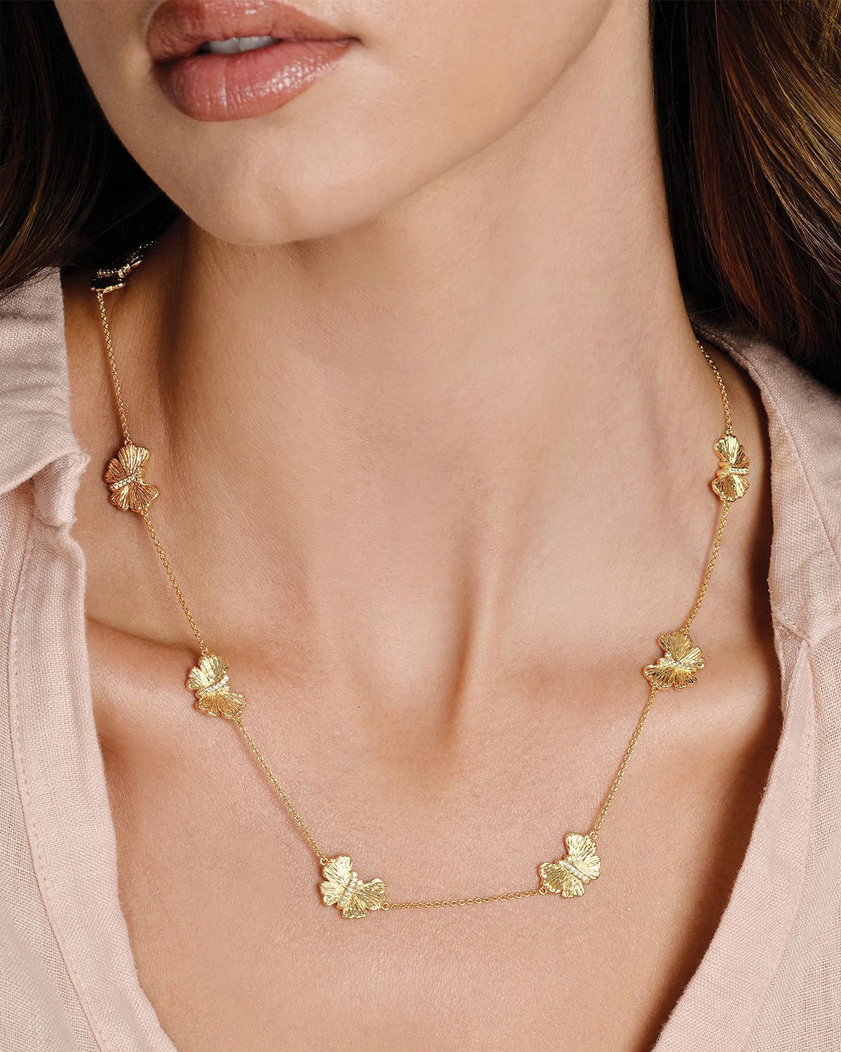 Anabel Aram Jewelry Butterfly Gold Station Necklace