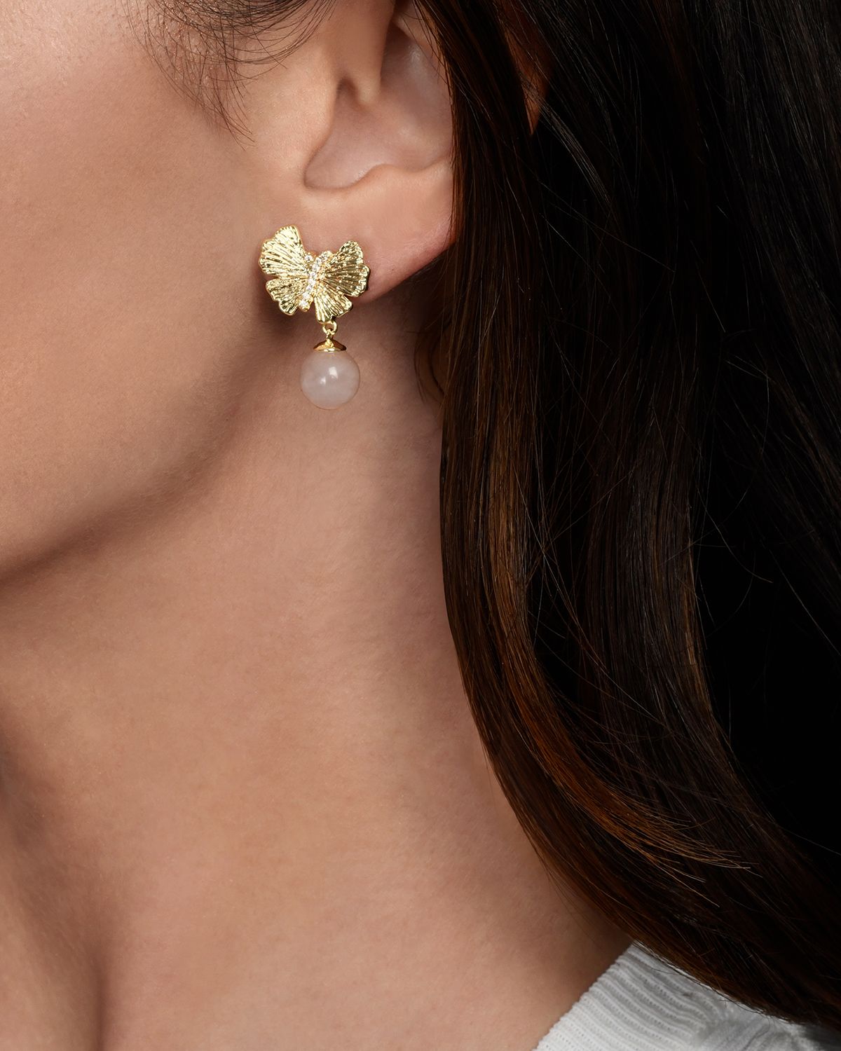 Anabel Aram Jewelry Butterfly with Rose Quartz Drop Earrings
