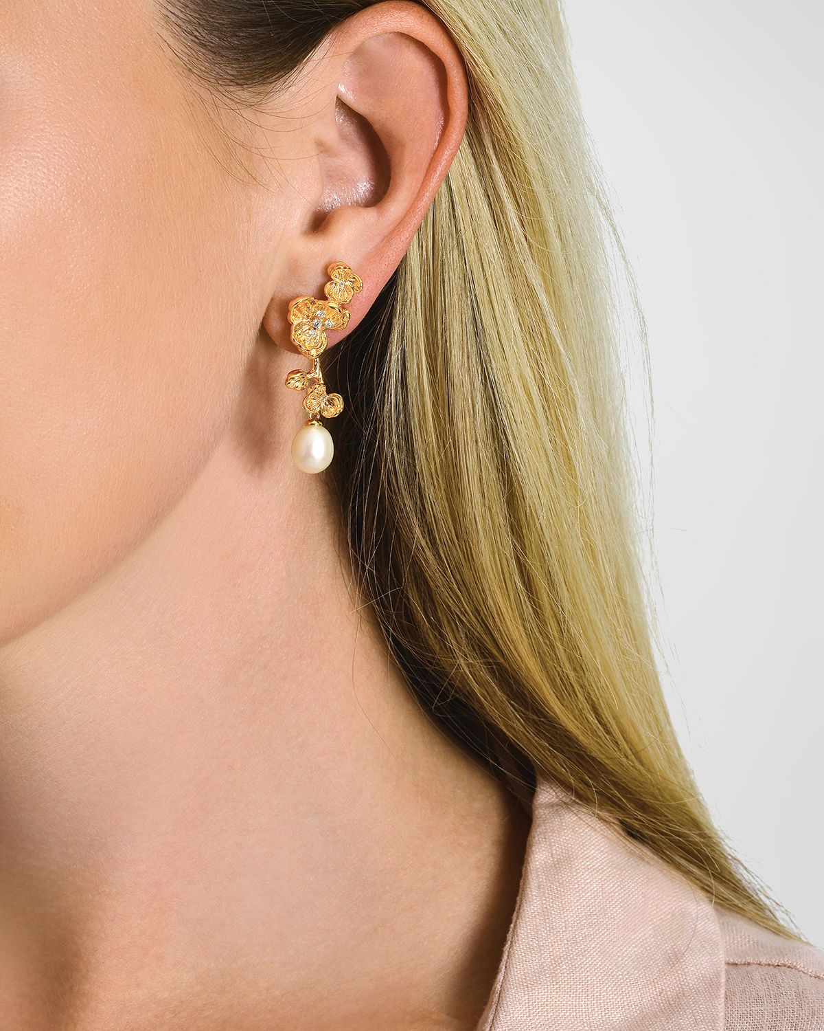 Anabel Aram Jewelry Orchid Pearl Drop Earrings