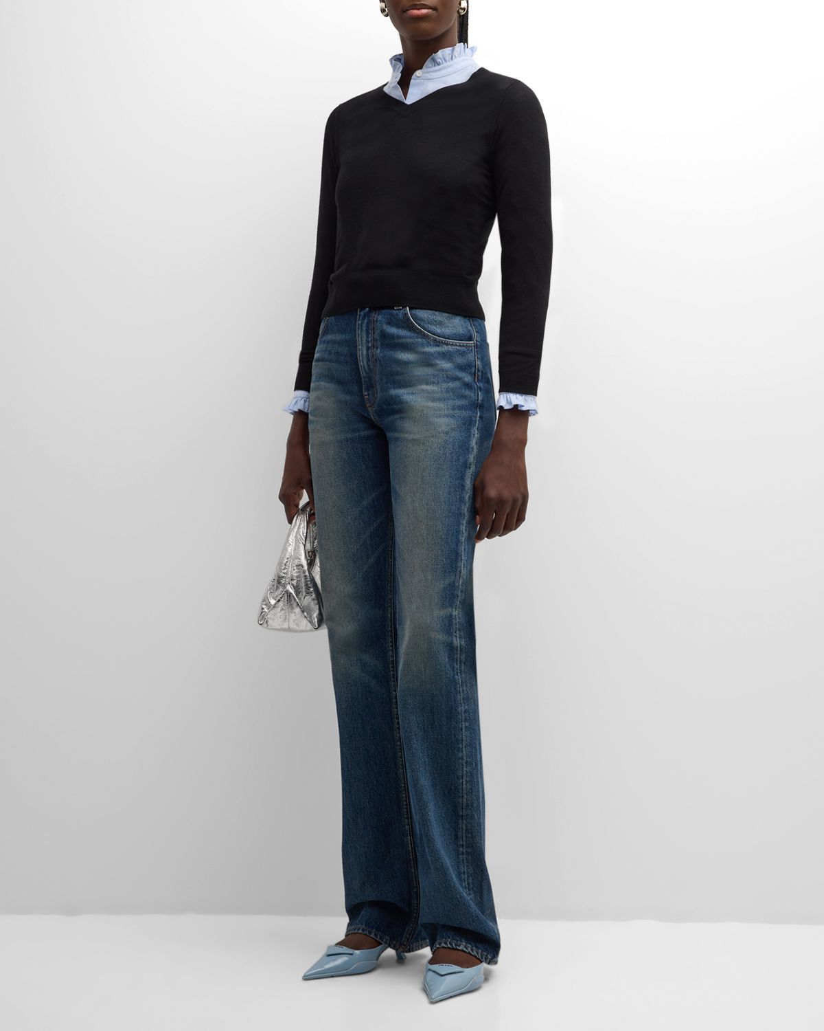 Nili Lotan Janah V-Neck Crop Wool Sweater