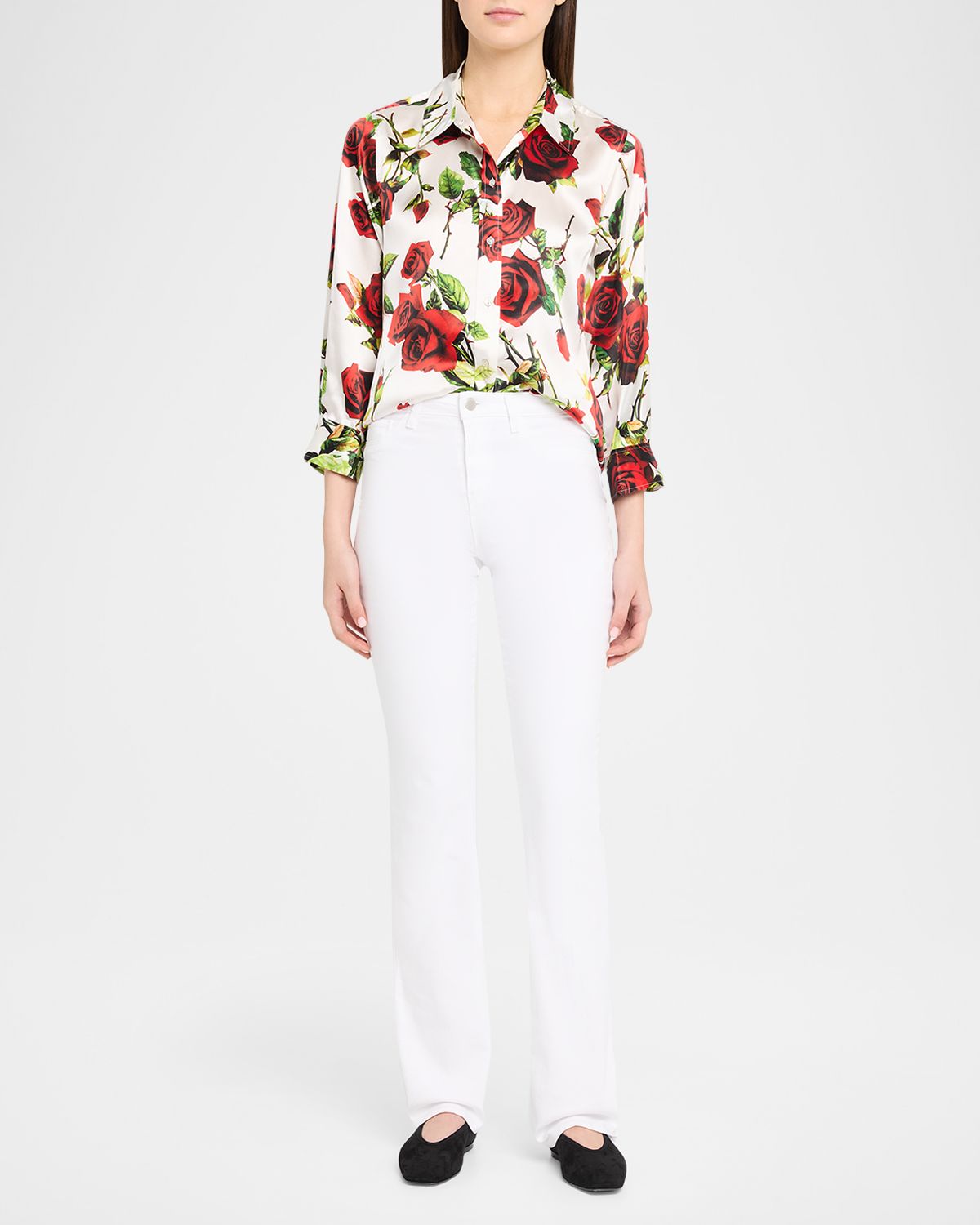 L 'Agence Rose-Printed Dani Silk Blouse