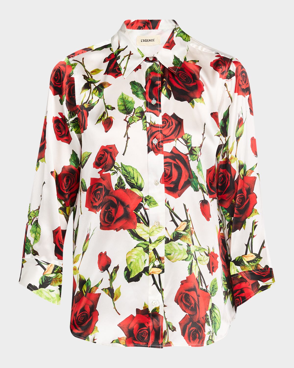L 'Agence Rose-Printed Dani Silk Blouse