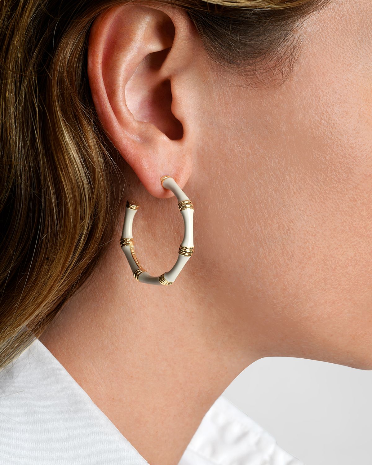 Anabel Aram Jewelry Bamboo Enameled Hoop Earrings