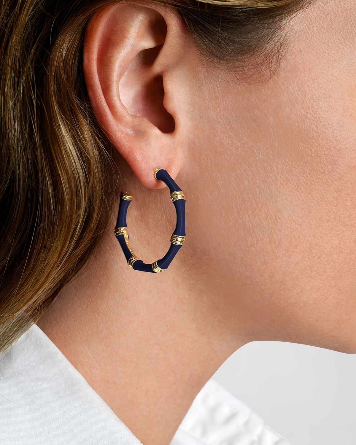 Anabel Aram Jewelry Bamboo Enameled Hoop Earrings