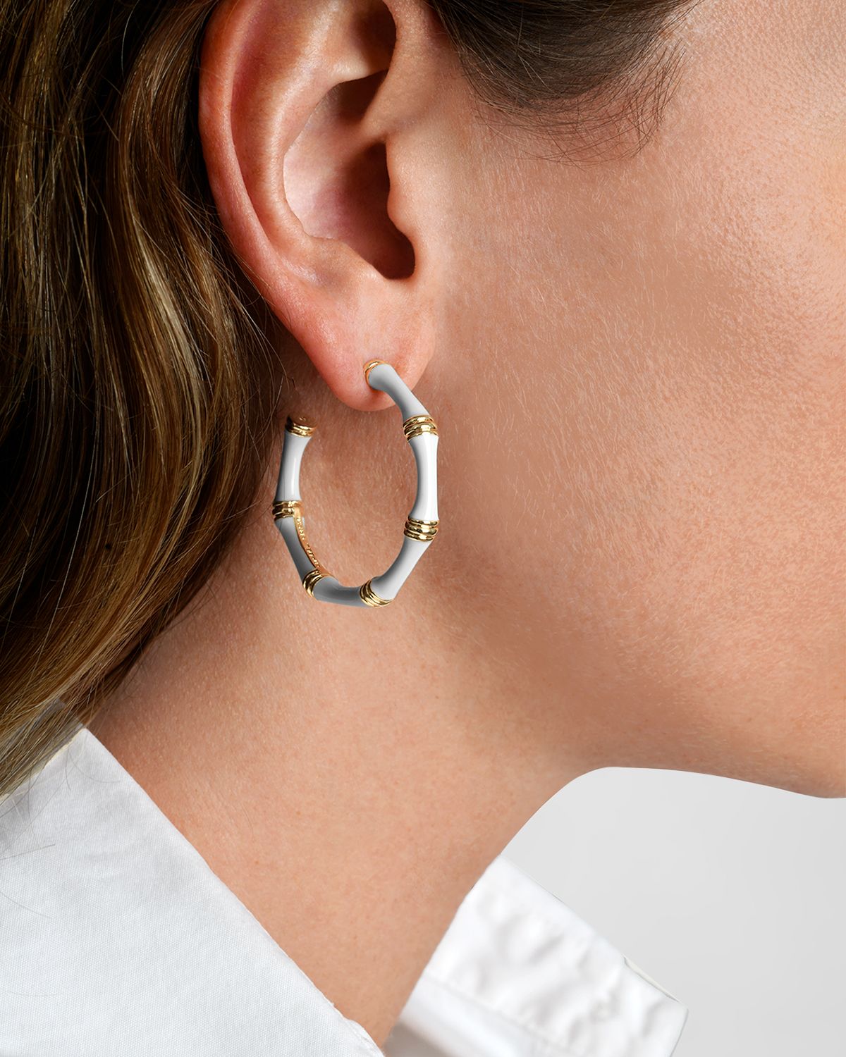Anabel Aram Jewelry Bamboo Enameled Hoop Earrings