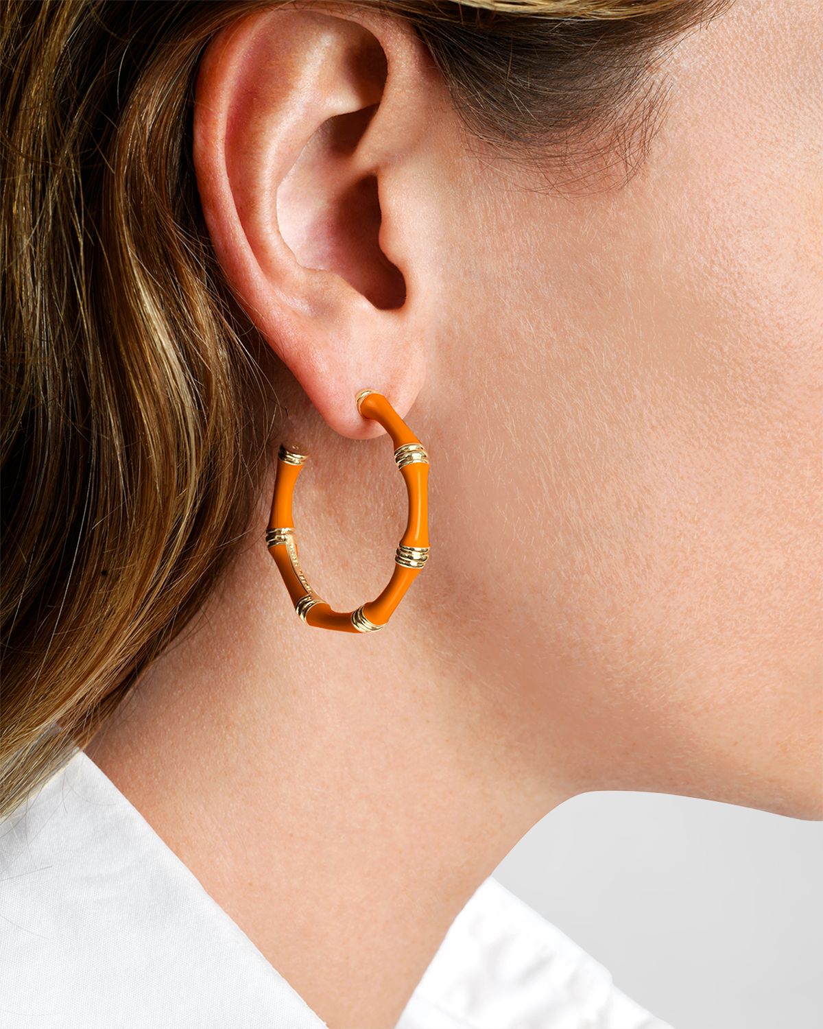 Anabel Aram Jewelry Bamboo Enameled Hoop Earrings