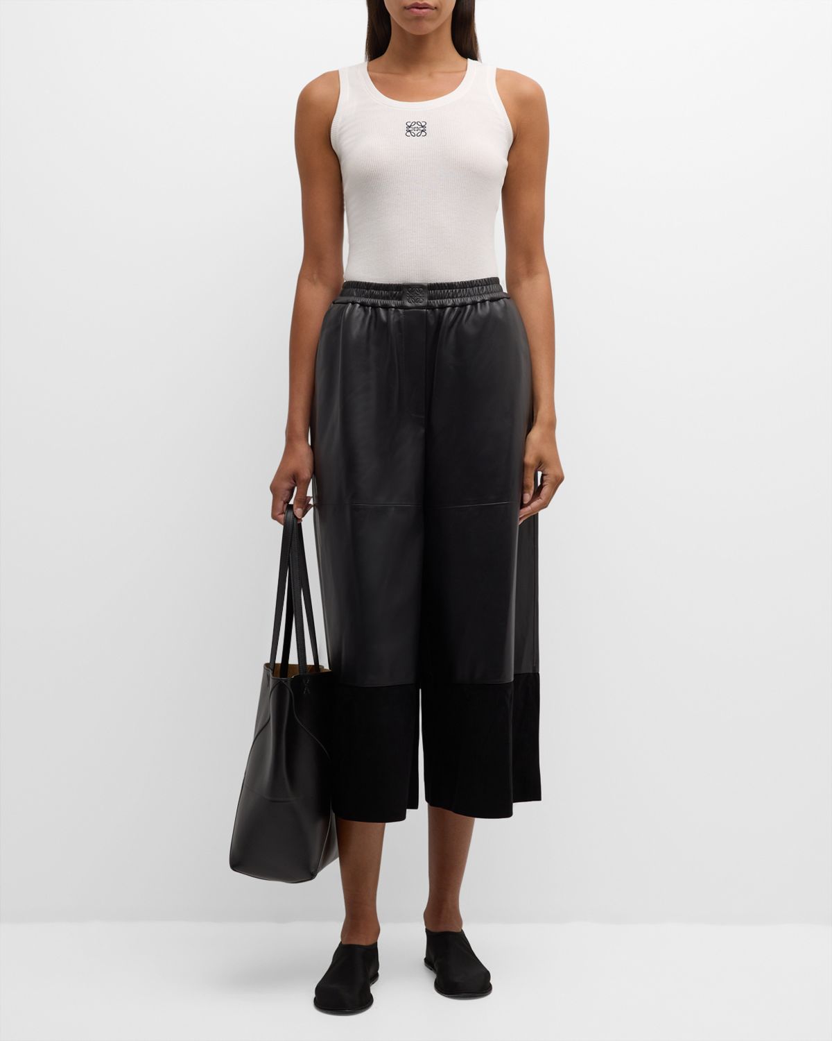 Loewe Cropped Leather and Suede Trousers