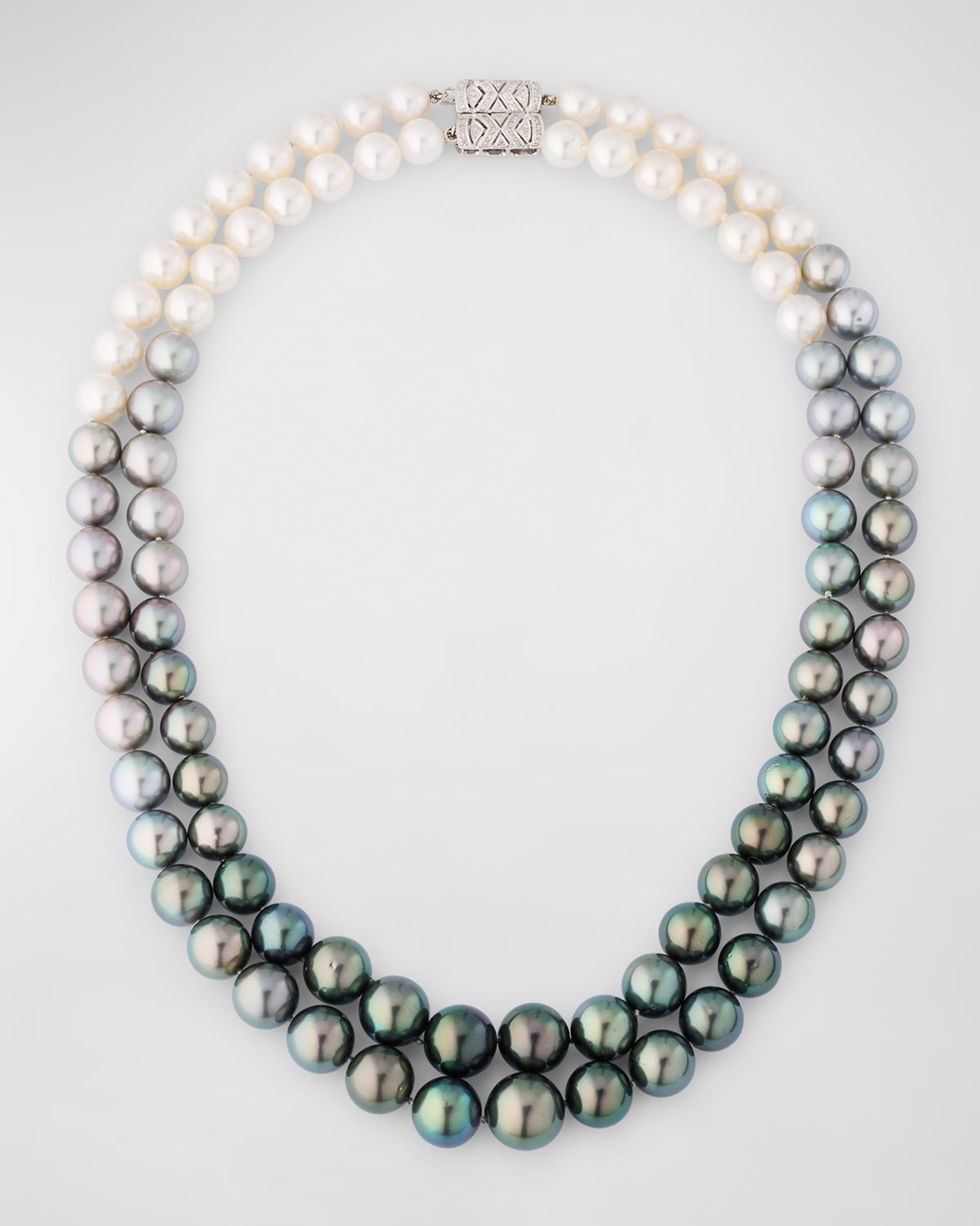 Belpearl 18K White Gold 9-13.5mm Tahitian and South Sea Pearl 2 Row Necklace with Diamond Clasp