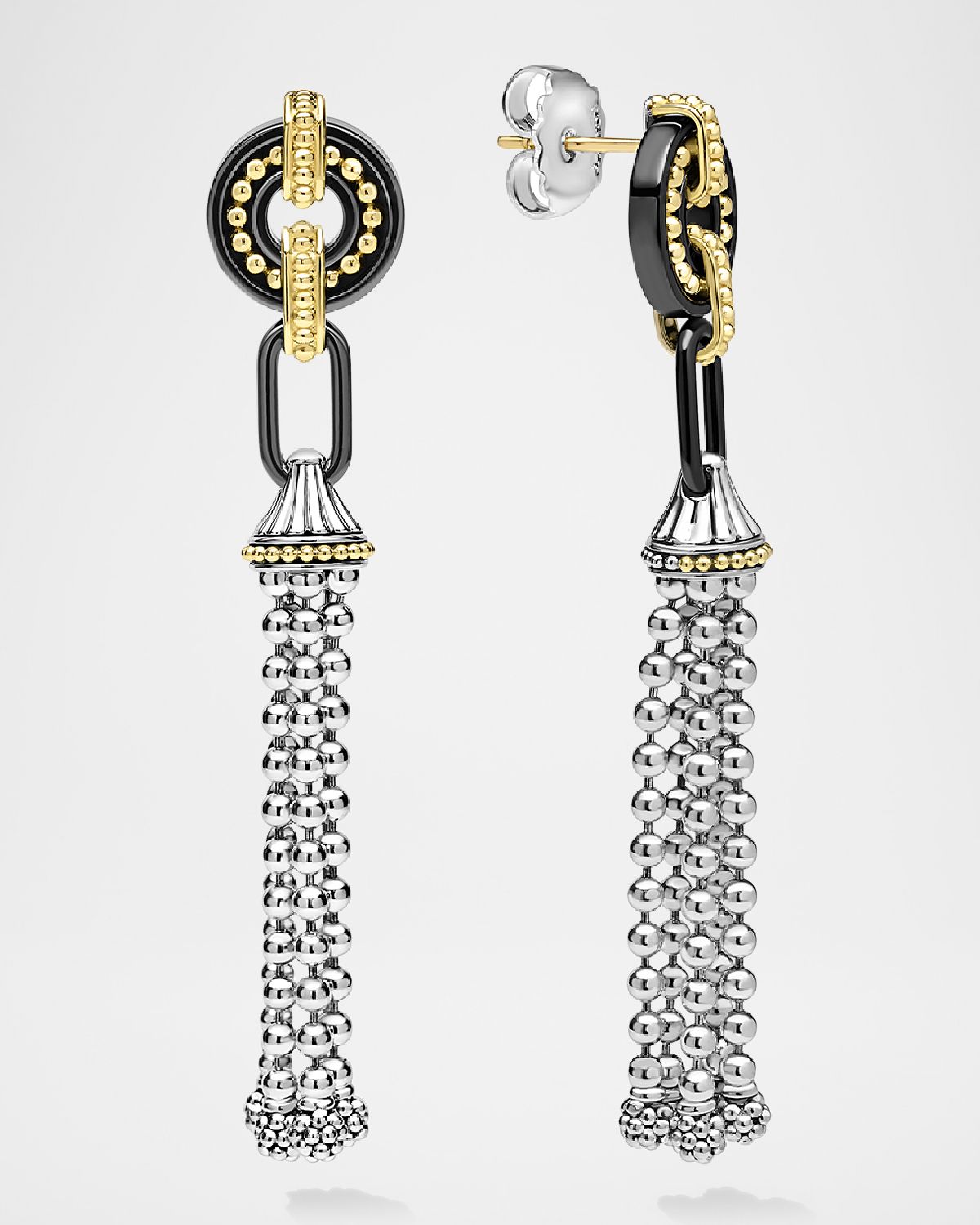 LAGOS Black Caviar Beaded Drop Tassel Earrings