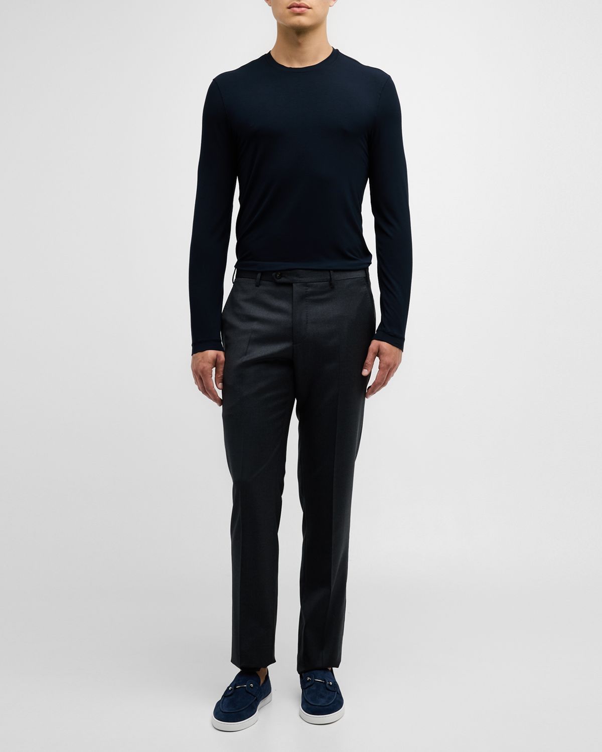 Giorgio Armani Men 's Solid Wool Flat-Front Trousers