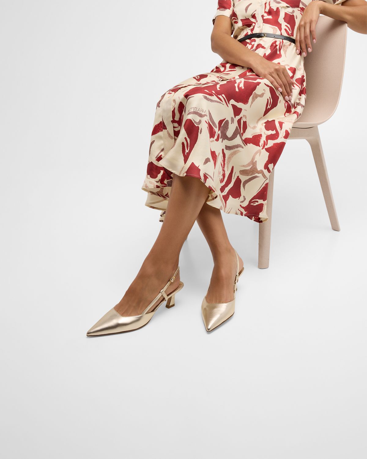 Stuart Weitzman 50mm Vinnie Metallic Leather Slingback Pumps