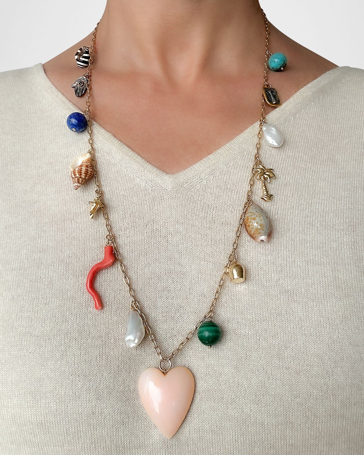 Haute Victoire Les Charmantes Opal Heart Charm Necklace