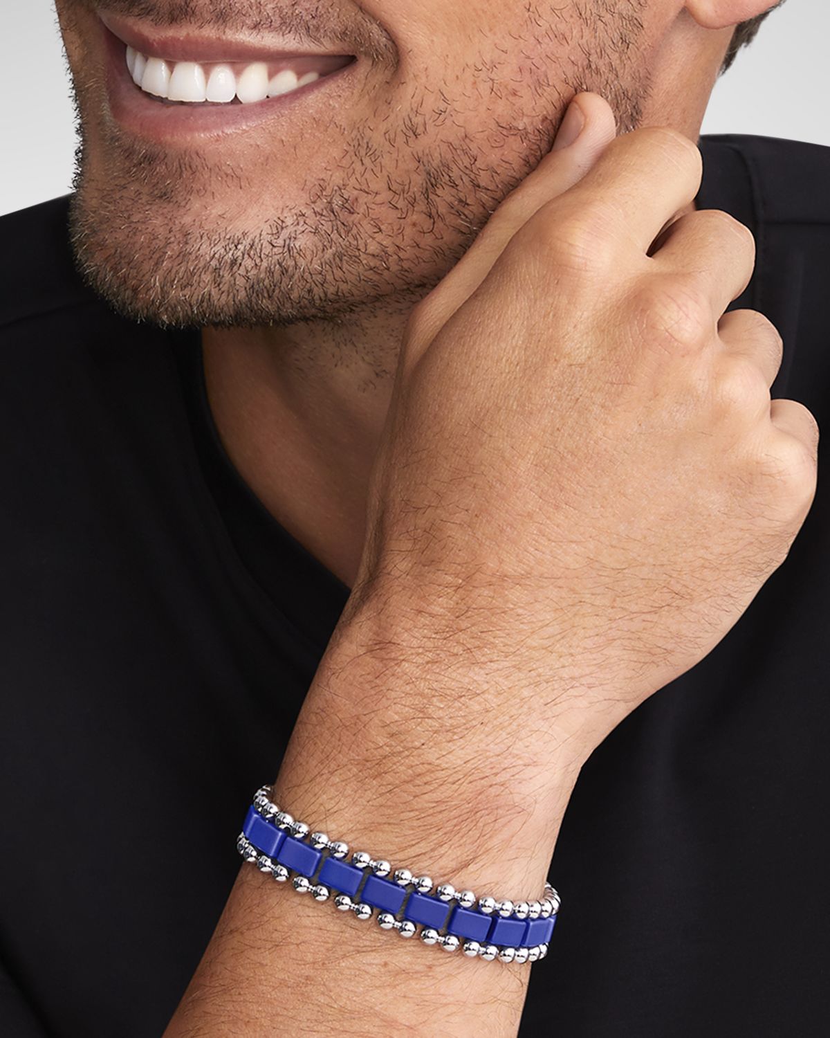 LAGOS Men 's Anthem Matte Ultramarine Caviar Link Bracelet, 15mm
