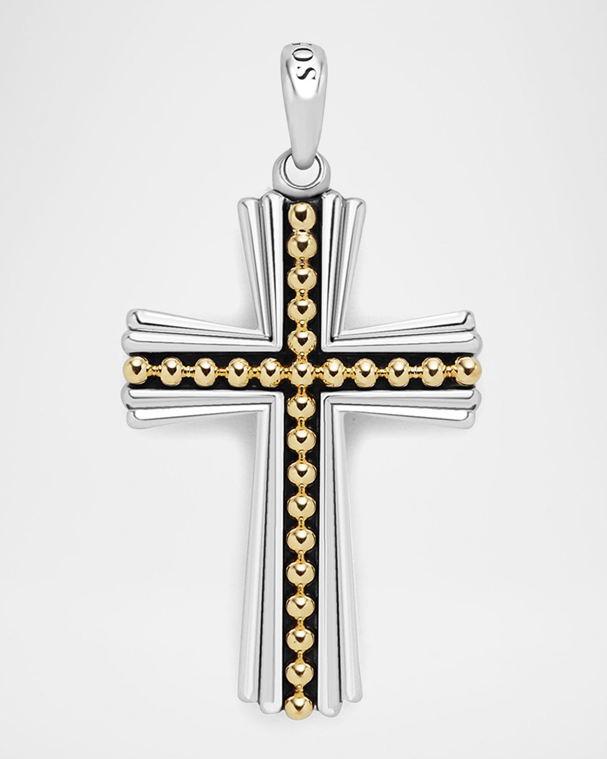 LAGOS Men 's Sterling Silver and 18K Gold Anthem Caviar Cross Pendant, 42x27mm