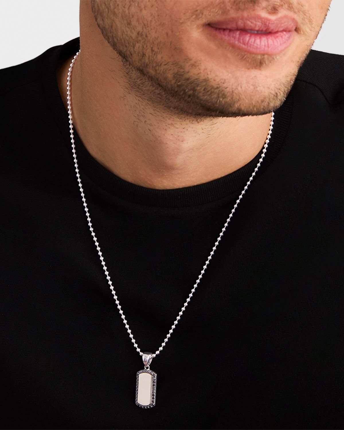 LAGOS Men 's Sterling Silver Anthem Dog Tag Pendant with Black Diamonds, 25x14mm