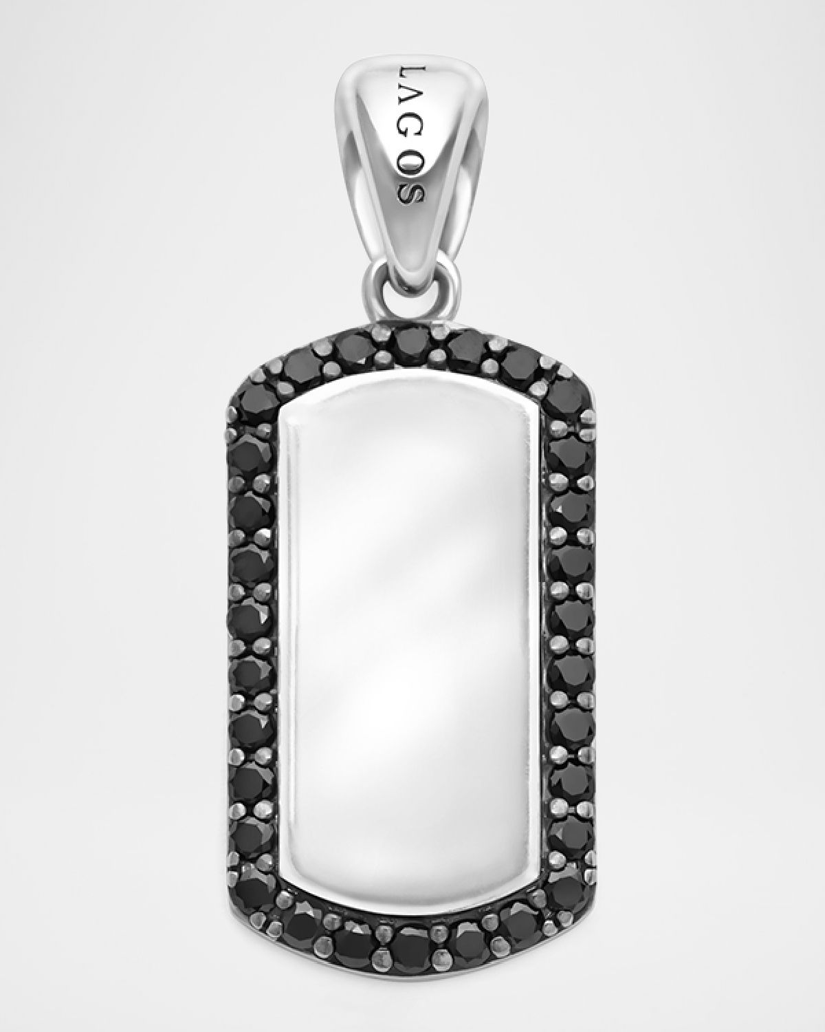 LAGOS Men 's Sterling Silver Anthem Dog Tag Pendant with Black Diamonds, 25x14mm