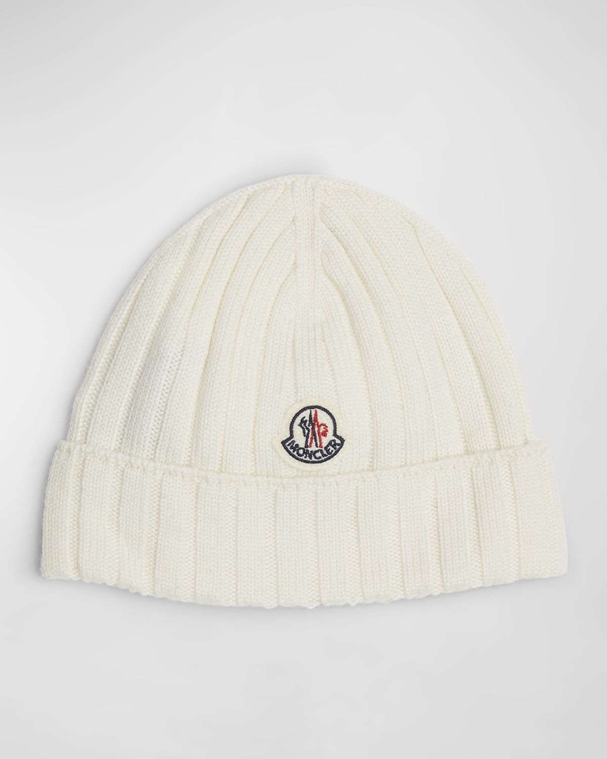 Moncler Girl's Ribbed Wool Beanie with Logo Patch, Size X-XS - Women's Accessories