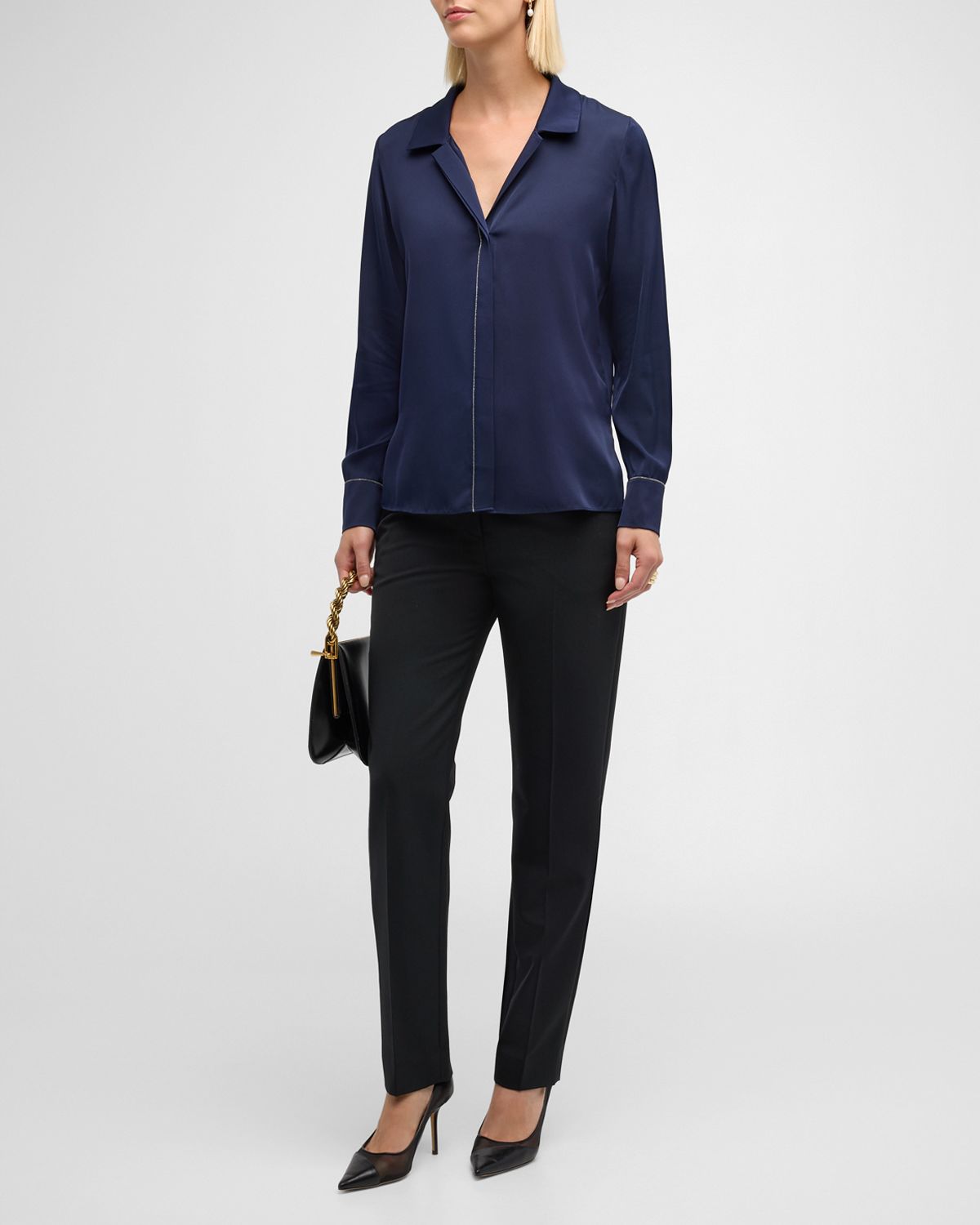 Kobi Halperin Ceanna Chain-Trim Stretch Georgette Blouse