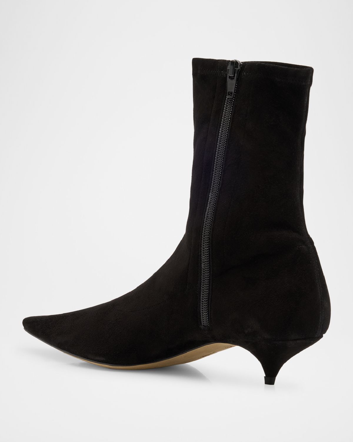 THE ROW Liisa Suede Kitten-Heel Booties
