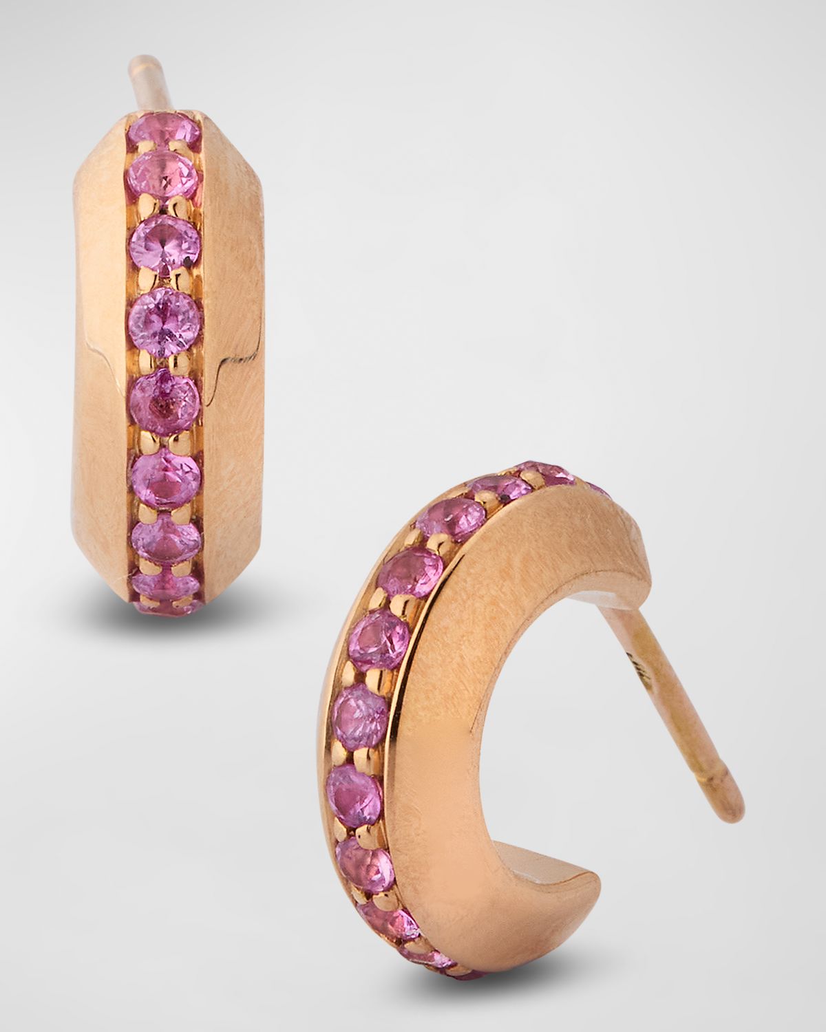 Walters Faith Grant 18K Rose Gold Pink Sapphire Knife Edge Huggie Earrings