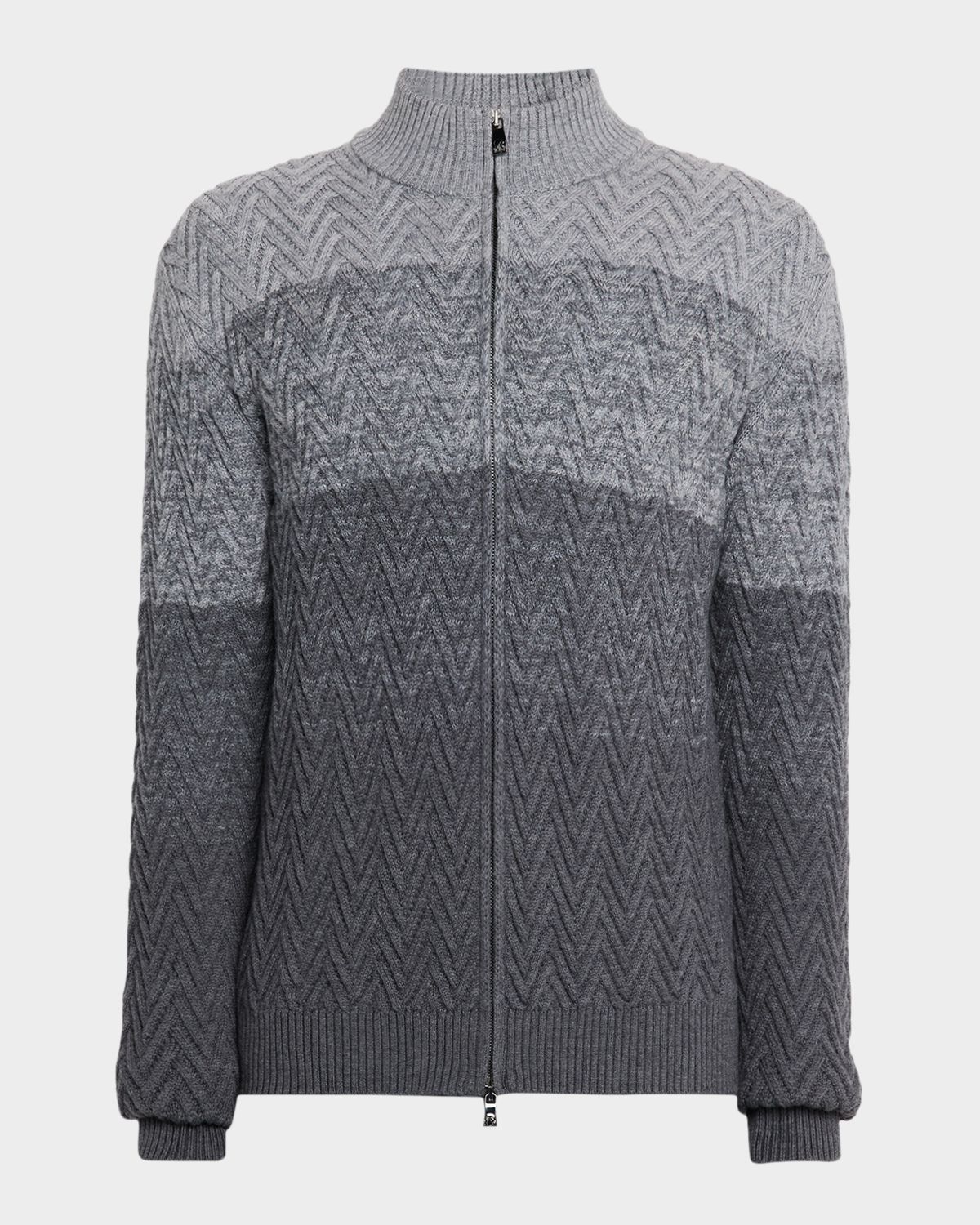 Corneliani Men 's Wool Herringbone Full-Zip Sweater