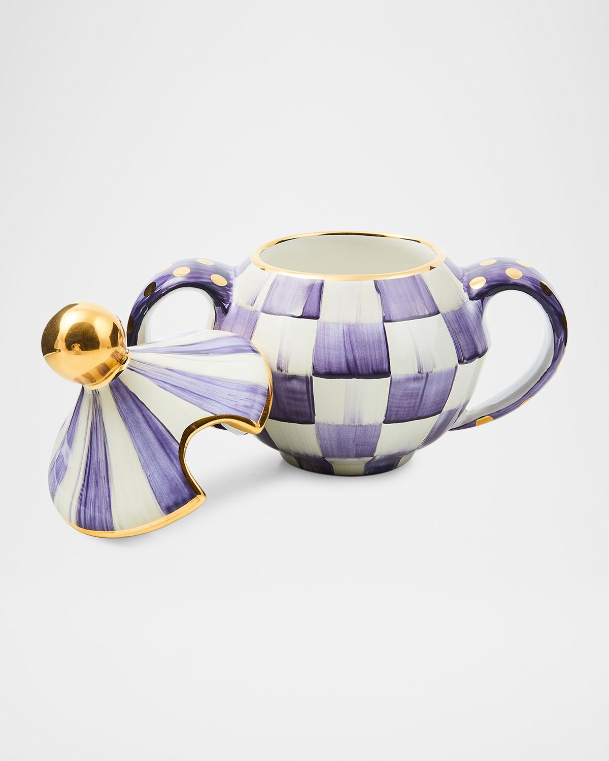 MacKenzie-Childs Violet Check Ceramic Sugar Bowl with Lid