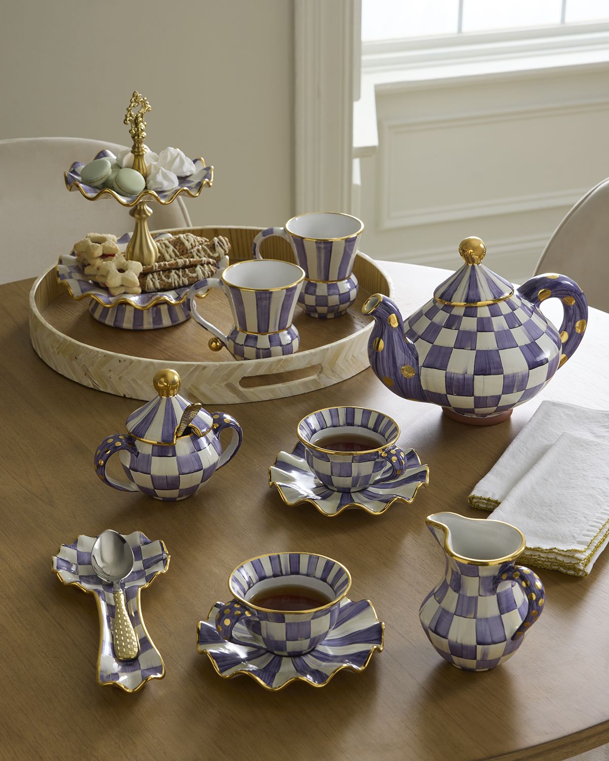 MacKenzie-Childs Violet Check Ceramic Creamer