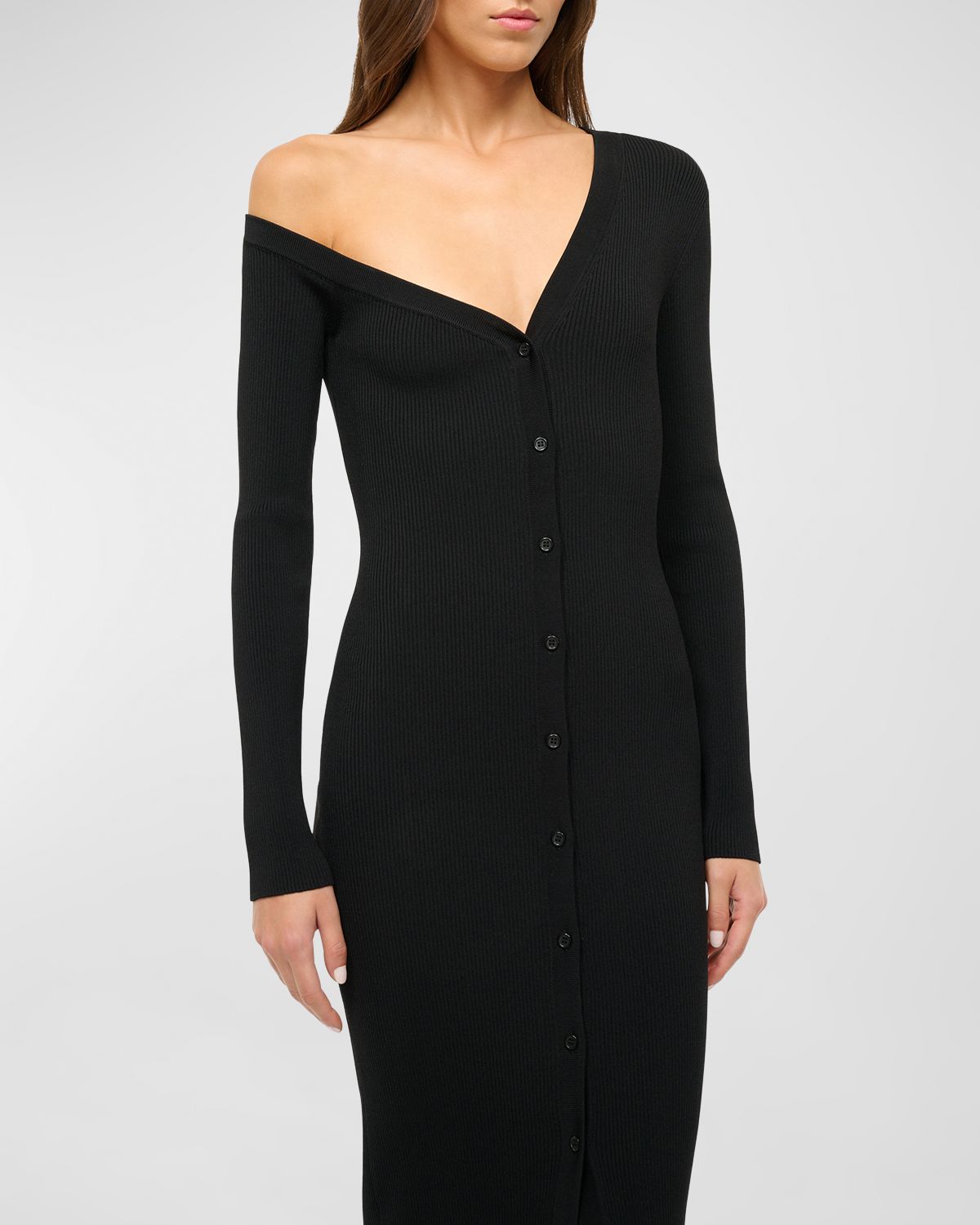 STAUD Craftsman One-Shoulder Midi Sweater Dress