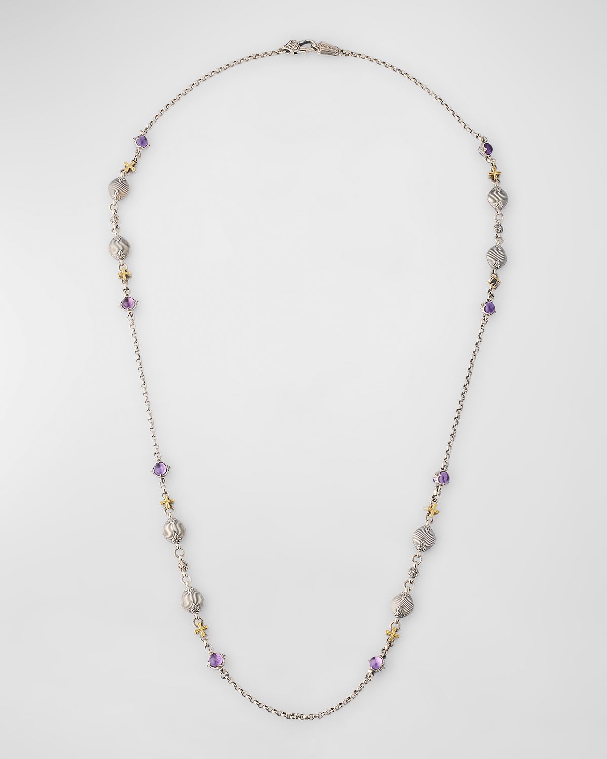 Konstantino Silver and Gold Amethyst Necklace, 28"L