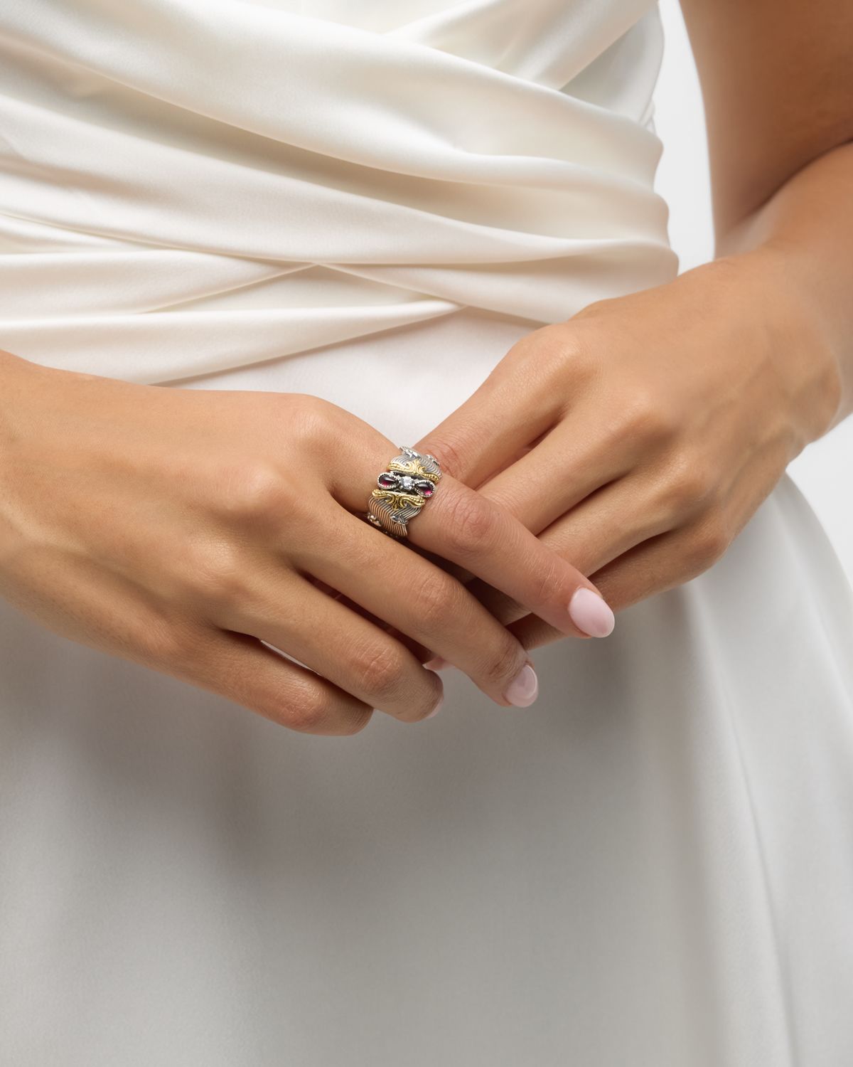 Konstantino Silver and Gold Ring with Rhodolite and White Sapphires