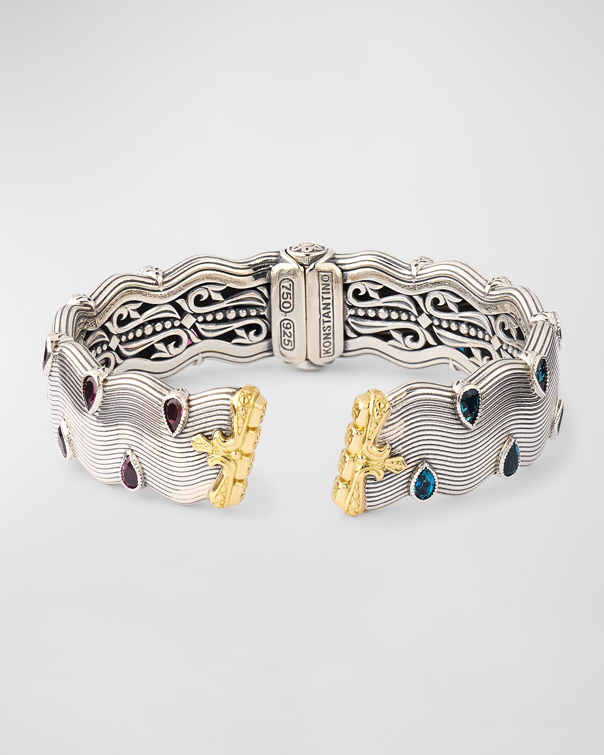 Konstantino Silver and Gold Bracelet with Rhodolite and London Blue Topaz