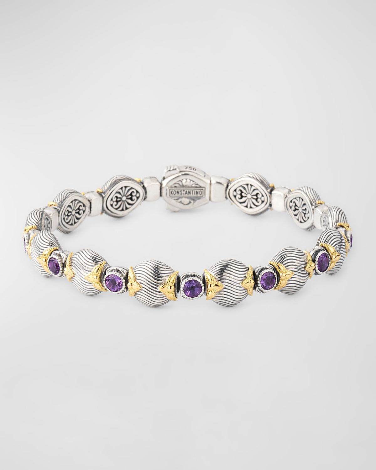 Konstantino Sterling Silver and Amethyst Quartz Bracelet with 18K Yellow Gold
