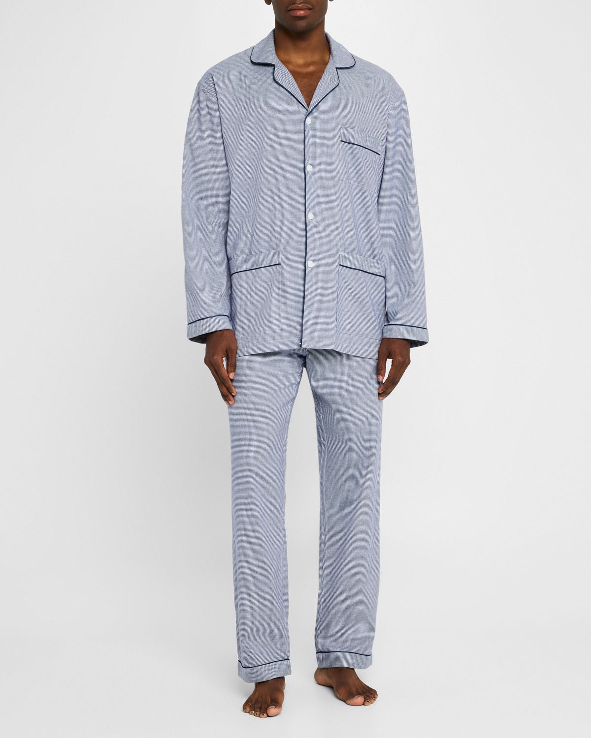 Neiman Marcus Men 's Cotton Micro-Check Long Pajama Set