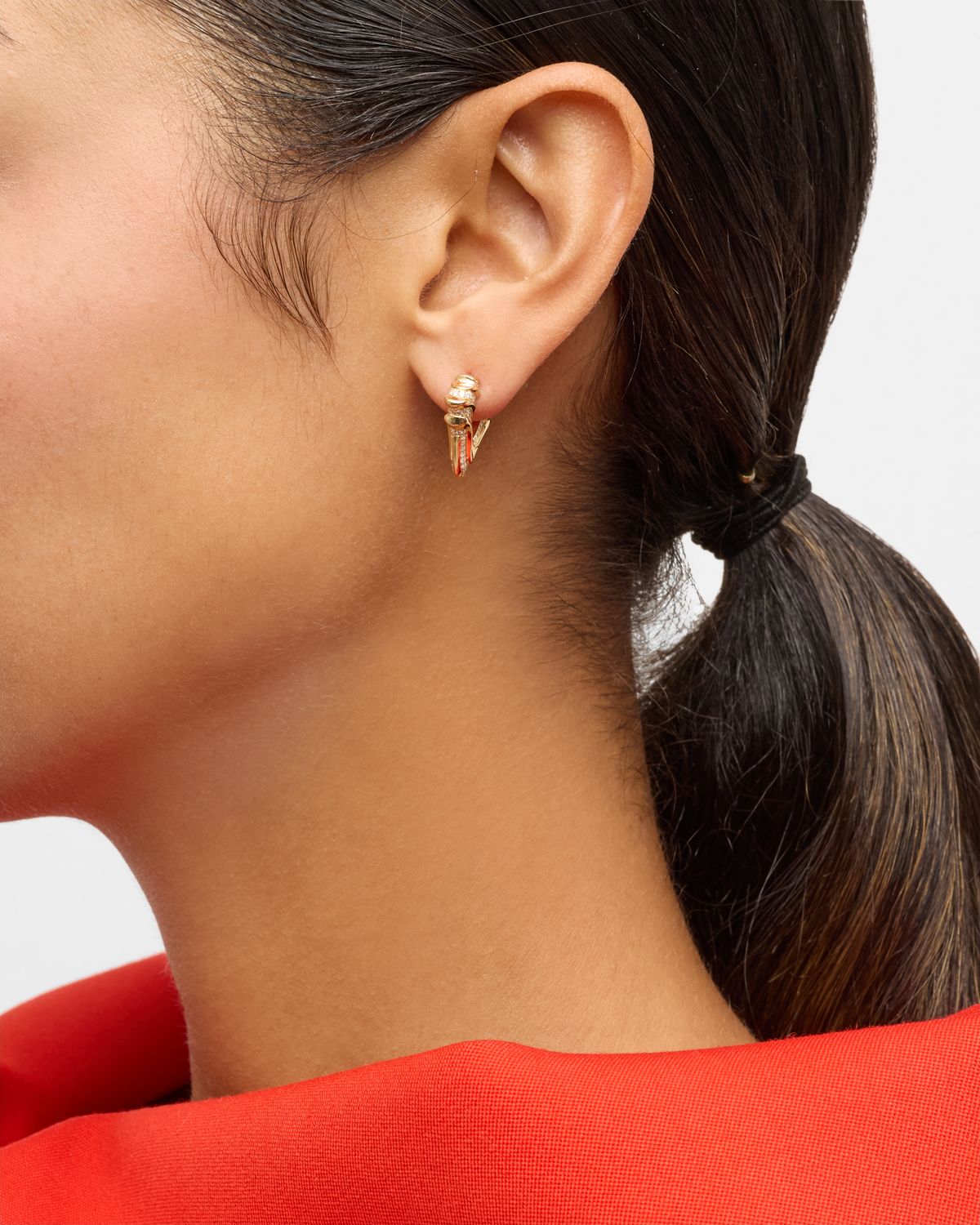 Dries Criel 18K Yellow Gold White Diamond Brute White Crow Earrings