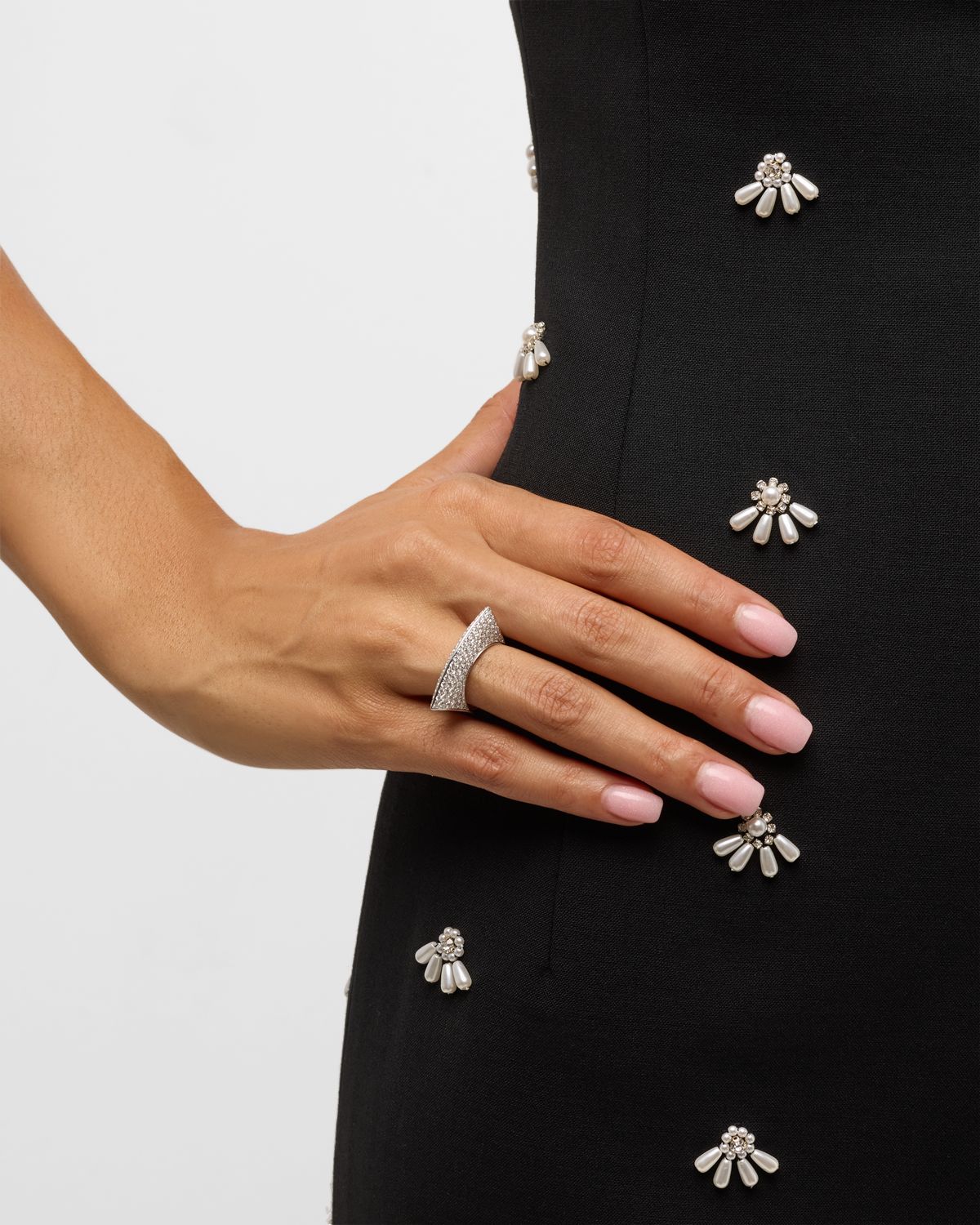 Dries Criel 18K White Gold White Diamond Lotus Ring with Cross Pattern